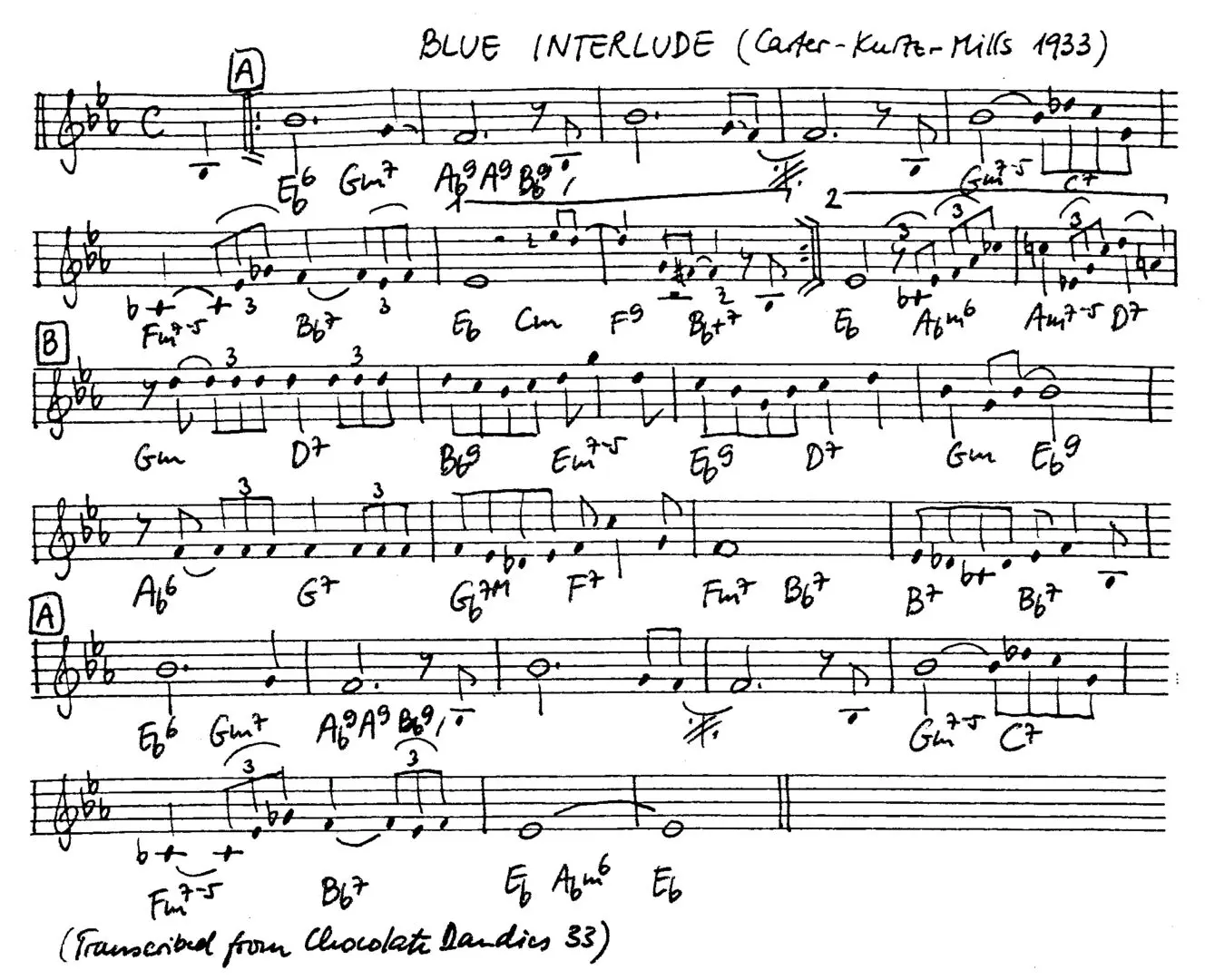 blue interlude free jazz leadsheet - Courtesy of the Jungle Jazz Band
